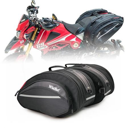 Wholesale Round Shape Motorcycle Saddlebags - Motorcycle Sport Saddle Bags with Universal Mounting System, Expandable main compartment and Waterproof Rain-Cover Included (L Size)